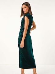 Roman Green High Neck Velvet Midi Dress - Image 3 of 5