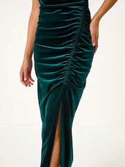 Roman Green High Neck Velvet Midi Dress - Image 5 of 5