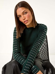 Roman Green Hotfix Stud Sleeve Jumper - Image 1 of 5