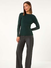 Roman Green Hotfix Stud Sleeve Jumper - Image 2 of 5