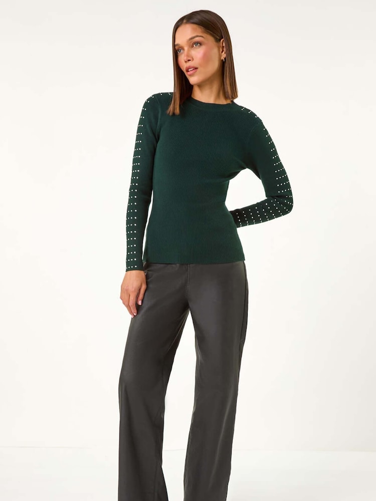Roman Green Hotfix Stud Sleeve Jumper - Image 2 of 5