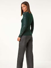 Roman Green Hotfix Stud Sleeve Jumper - Image 3 of 5