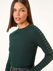 Roman Green Hotfix Stud Sleeve Jumper - Image 4 of 5