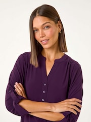 Roman Purple V-Neck Button Detail Stretch Shirt - Image 1 of 5