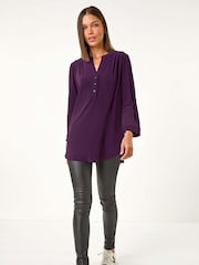 Roman Purple V-Neck Button Detail Stretch Shirt - Image 2 of 5