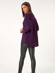 Roman Purple V-Neck Button Detail Stretch Shirt - Image 3 of 5