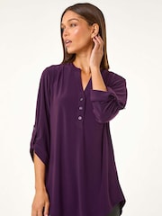 Roman Purple V-Neck Button Detail Stretch Shirt - Image 4 of 5