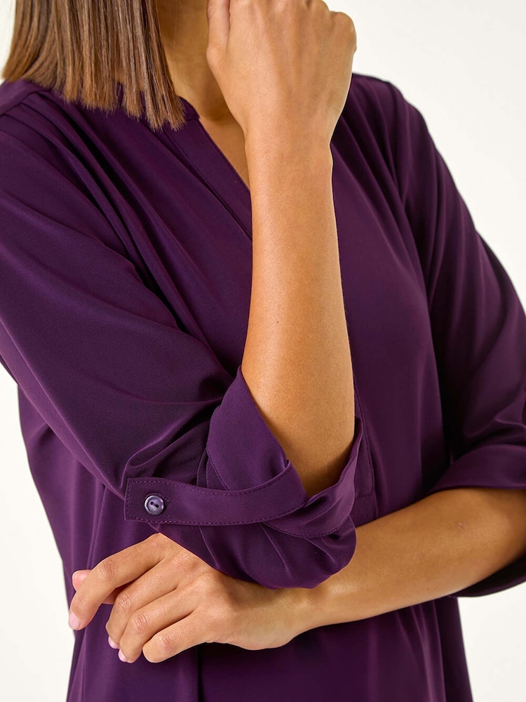 Roman Purple V-Neck Button Detail Stretch Shirt - Image 5 of 5