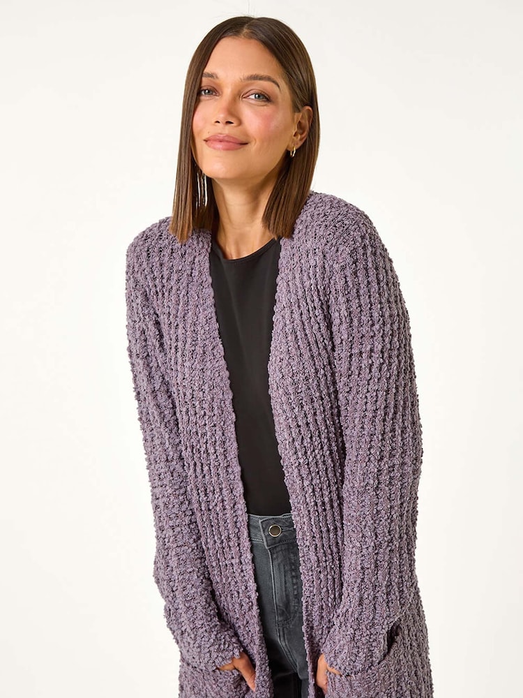 Roman Purple Popcorn Textured Longline Cardigan - Image 1 of 5