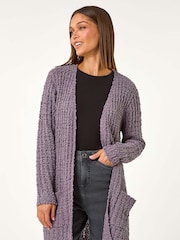 Roman Purple Popcorn Textured Longline Cardigan - Image 4 of 5