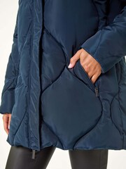 Roman Blue Quilted Faux Fur Hooded Coat - Image 6 of 6