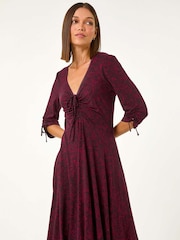 Roman Red Ditsy Paisley Print Gathered Dress - Image 1 of 5