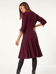 Roman Red Ditsy Paisley Print Gathered Dress - Image 3 of 5