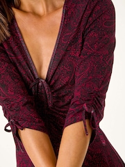 Roman Red Ditsy Paisley Print Gathered Dress - Image 5 of 5