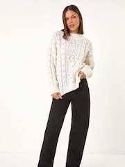 Roman White Diamante Cable Knit Jumper - Image 3 of 5