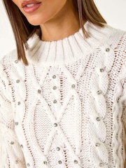 Roman White Diamante Cable Knit Jumper - Image 5 of 5