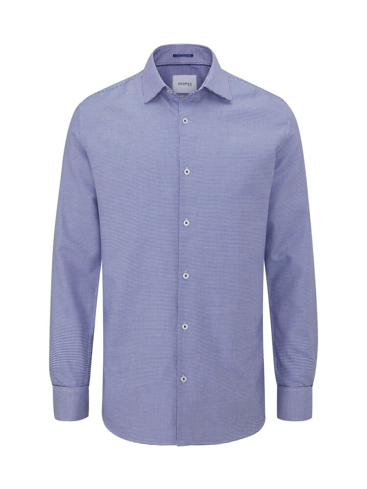 Skopes Blue Puppytooth Tailored Fit Luxury Formal 100% Cotton Shirt - Image 4 of 6