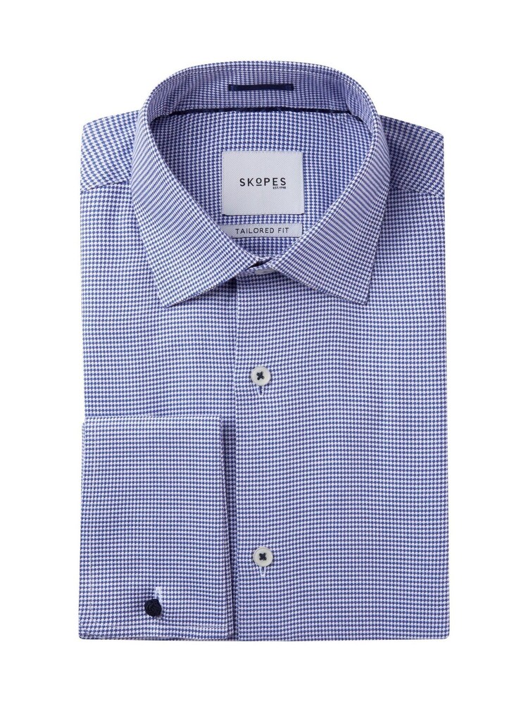 Skopes Blue Puppytooth Tailored Fit Luxury Formal 100% Cotton Shirt - Image 6 of 6