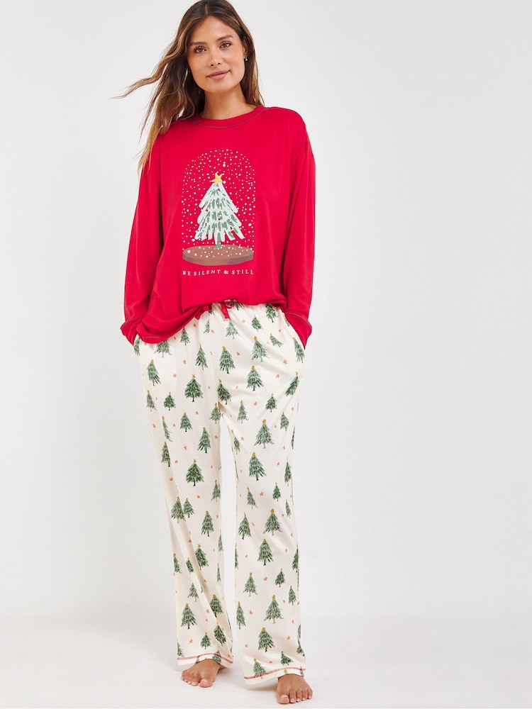 JD Williams Red Pretty Secrets Supersoft Twosie Christmas Pyjamas - Image 1 of 4
