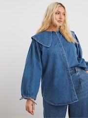 Simply Be Blue Oversized Collar Blouse - Image 1 of 4