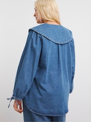 Simply Be Blue Oversized Collar Blouse - Image 2 of 4