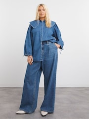 Simply Be Blue Oversized Collar Blouse - Image 4 of 4