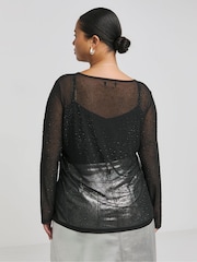 Simply Be Black Hot Fix Mesh Top - Image 2 of 4
