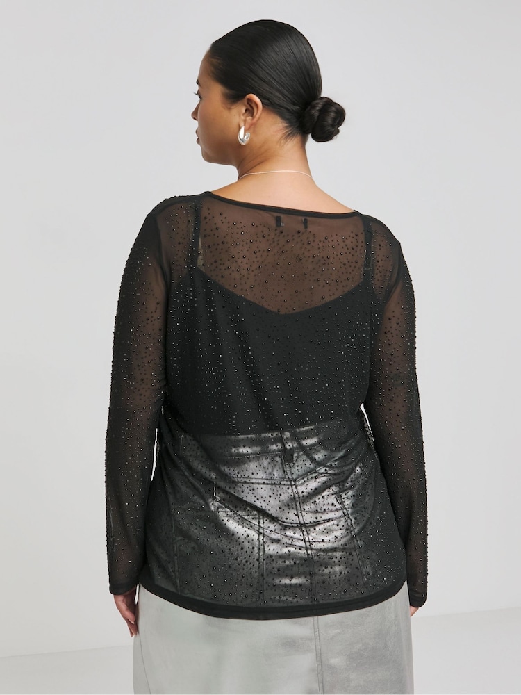 Simply Be Black Hot Fix Mesh Top - Image 2 of 4