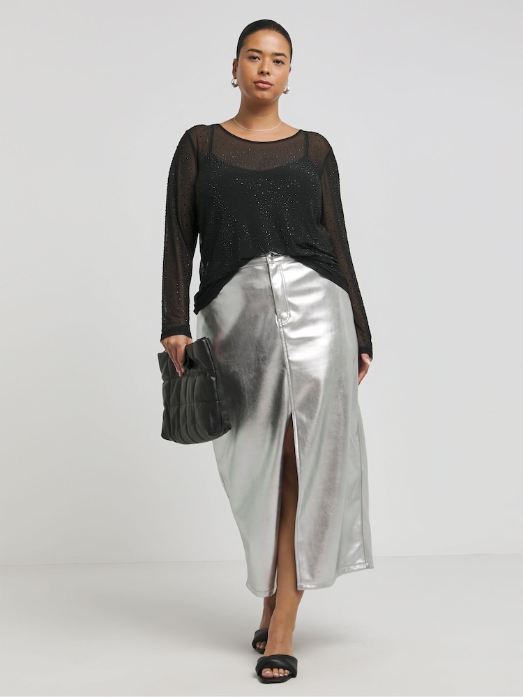 Simply Be Black Hot Fix Mesh Top - Image 4 of 4
