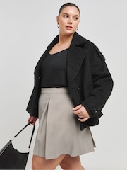 Simply Be Natural Pleated Brushed Check Mini Skirt - Image 1 of 5