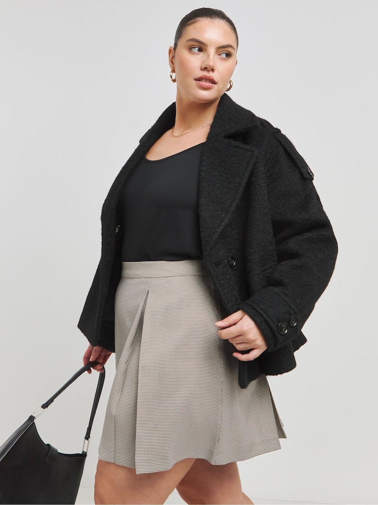 Simply Be Natural Pleated Brushed Check Mini Skirt - Image 1 of 5