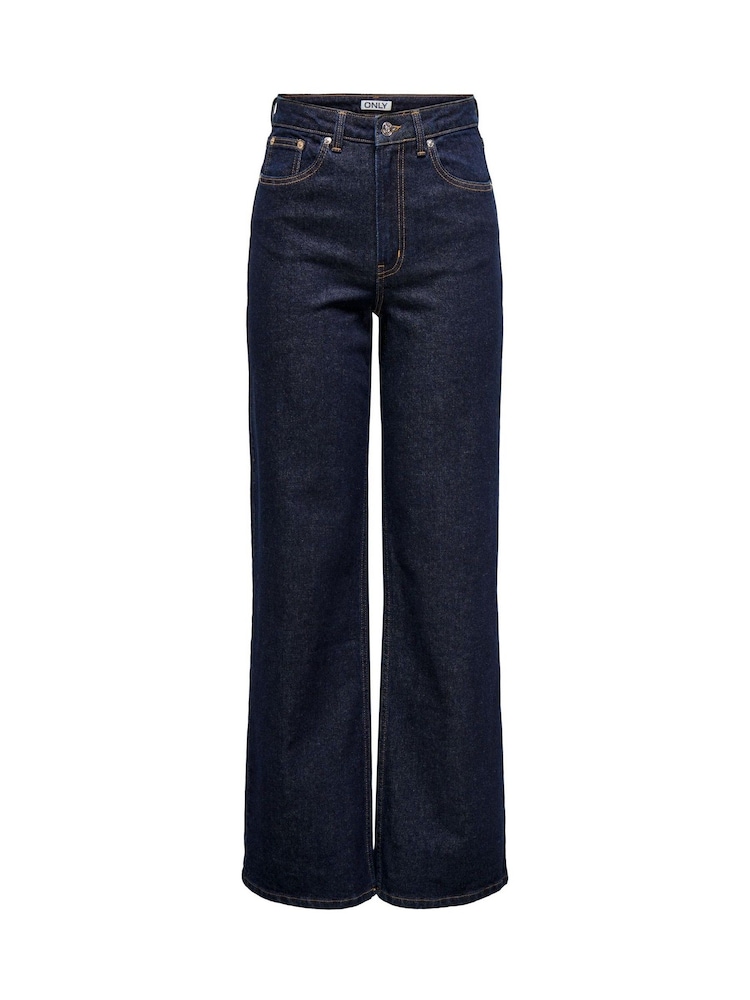 ONLY Blue Indigo High Waisted Wide Leg 100% Cotton Jeans - Image 2 of 3