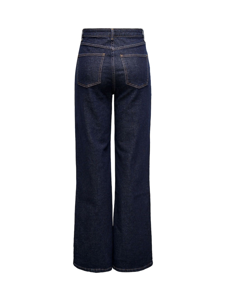ONLY Blue Indigo High Waisted Wide Leg 100% Cotton Jeans - Image 3 of 3