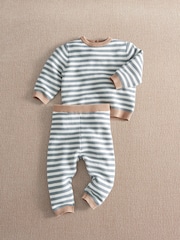 Mamas & Papas Blue Stripe Knitted Jumper & Bottoms Set - Image 1 of 3