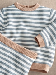 Mamas & Papas Blue Stripe Knitted Jumper & Bottoms Set - Image 2 of 3