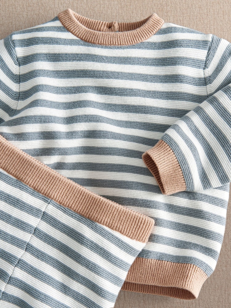 Mamas & Papas Blue Stripe Knitted Jumper & Bottoms Set - Image 2 of 3 Mamas & Papas Blue Stripe Knitted Jumper & Bottoms Set - Image 2 of 3