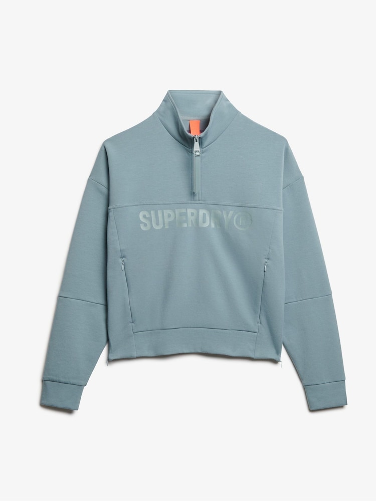 Superdry Blue Green Active Tech Logo Relaxed Half Zip Sweatshirt - Image 5 of 6