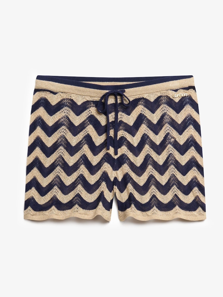 Superdry Blue Zigzag Knit Shorts - Image 9 of 10