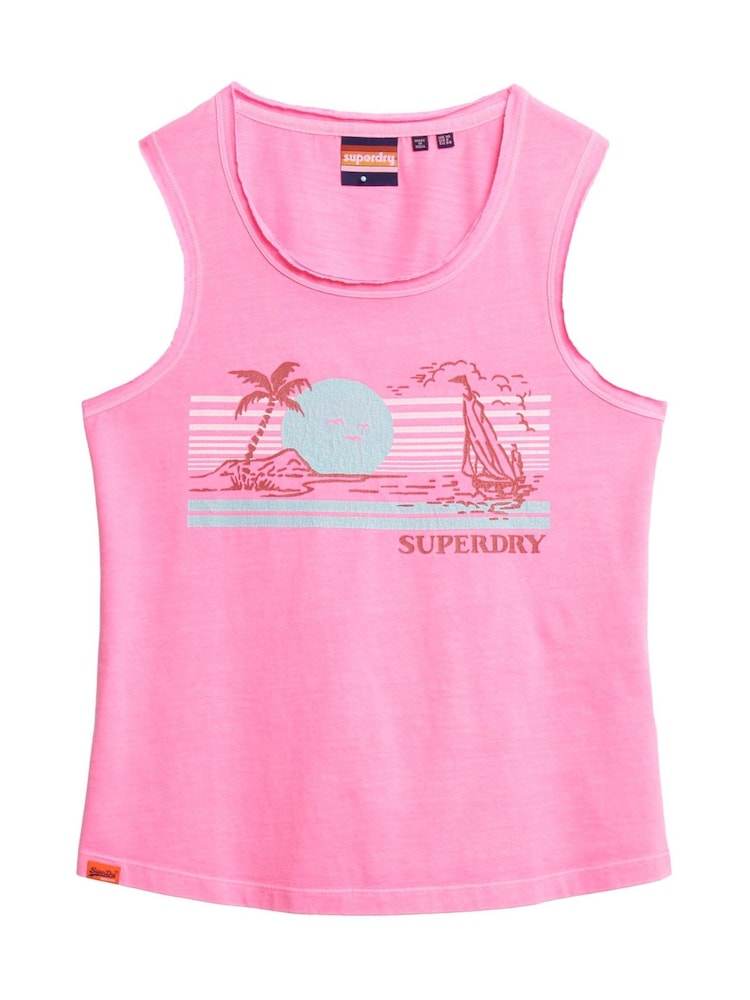 Superdry Pink 100% Cotton Outdoor Stripe Scoop Neck Tank - Image 5 of 6