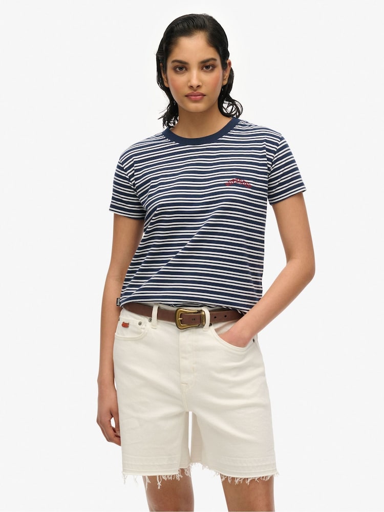 Superdry Blue Navy Essential Logo Slim Fit T-Shirt - Image 1 of 6