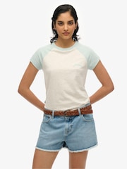 Superdry White cream Essential Logo Slim Fit Raglan T-Shirt - Image 1 of 6