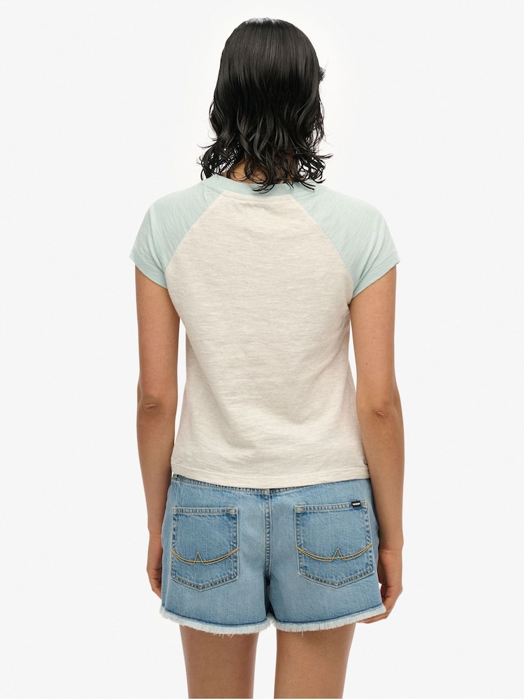 Superdry White cream Essential Logo Slim Fit Raglan T-Shirt - Image 2 of 6