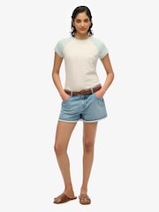 Superdry White cream Essential Logo Slim Fit Raglan T-Shirt - Image 3 of 6