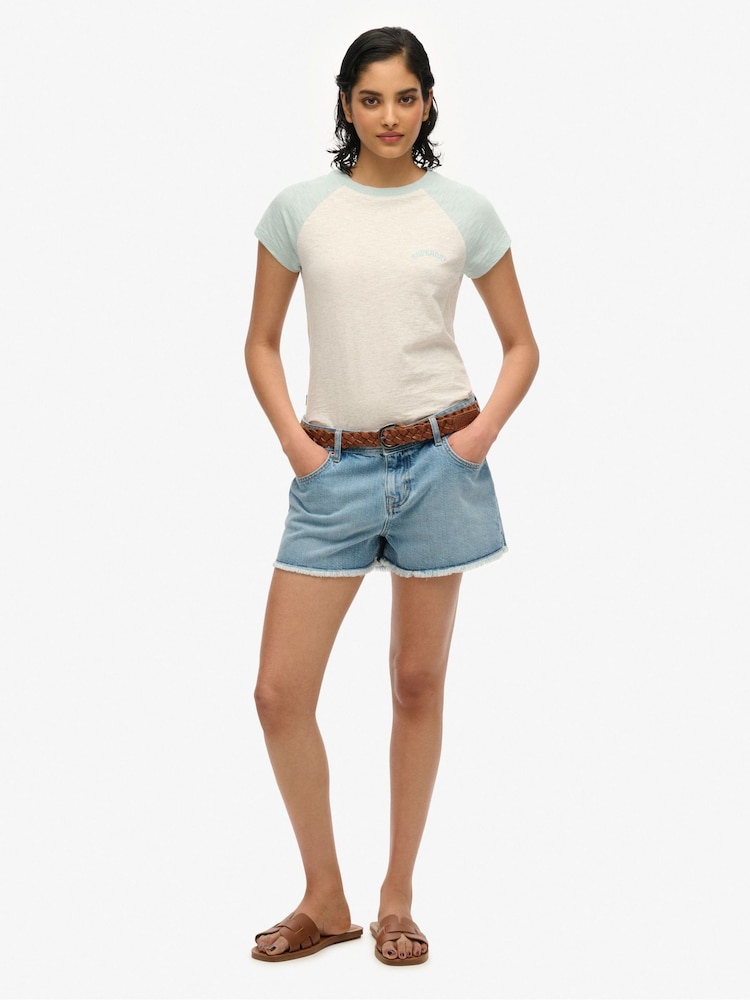 Superdry White cream Essential Logo Slim Fit Raglan T-Shirt - Image 3 of 6