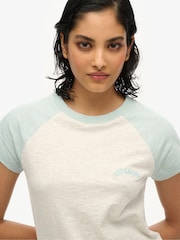 Superdry White cream Essential Logo Slim Fit Raglan T-Shirt - Image 4 of 6