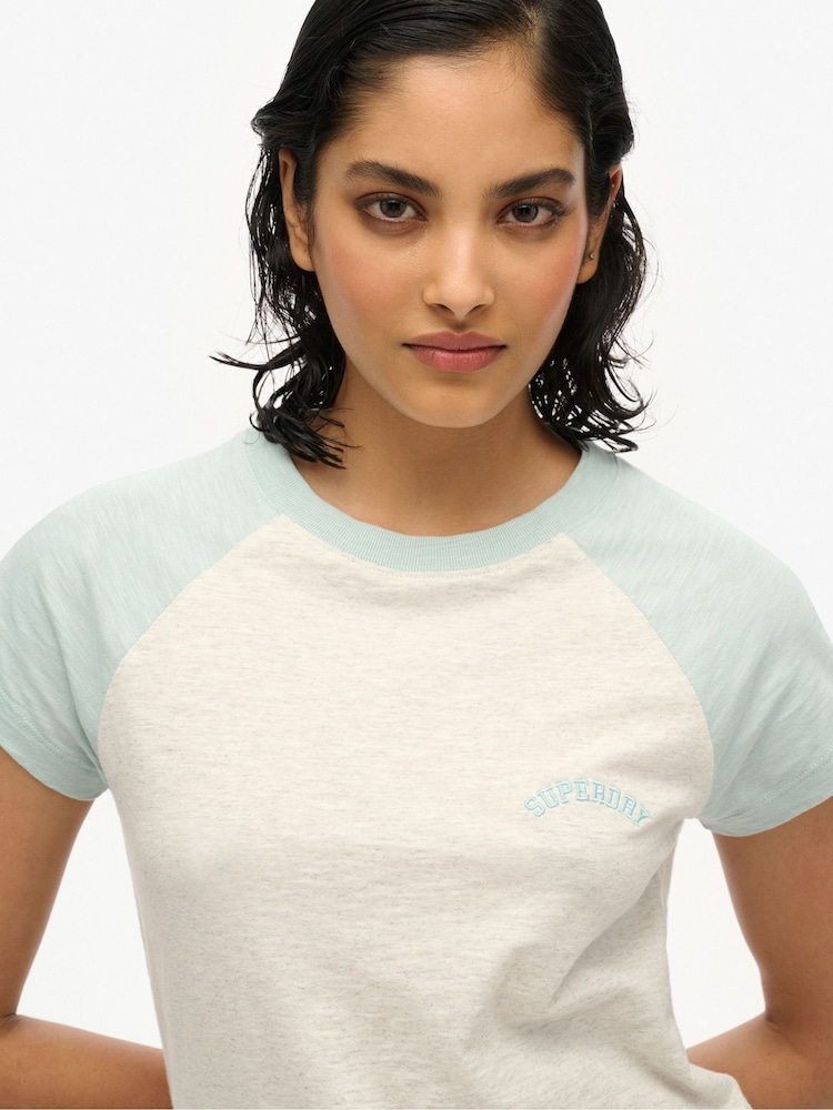 Superdry White cream Essential Logo Slim Fit Raglan T-Shirt - Image 4 of 6