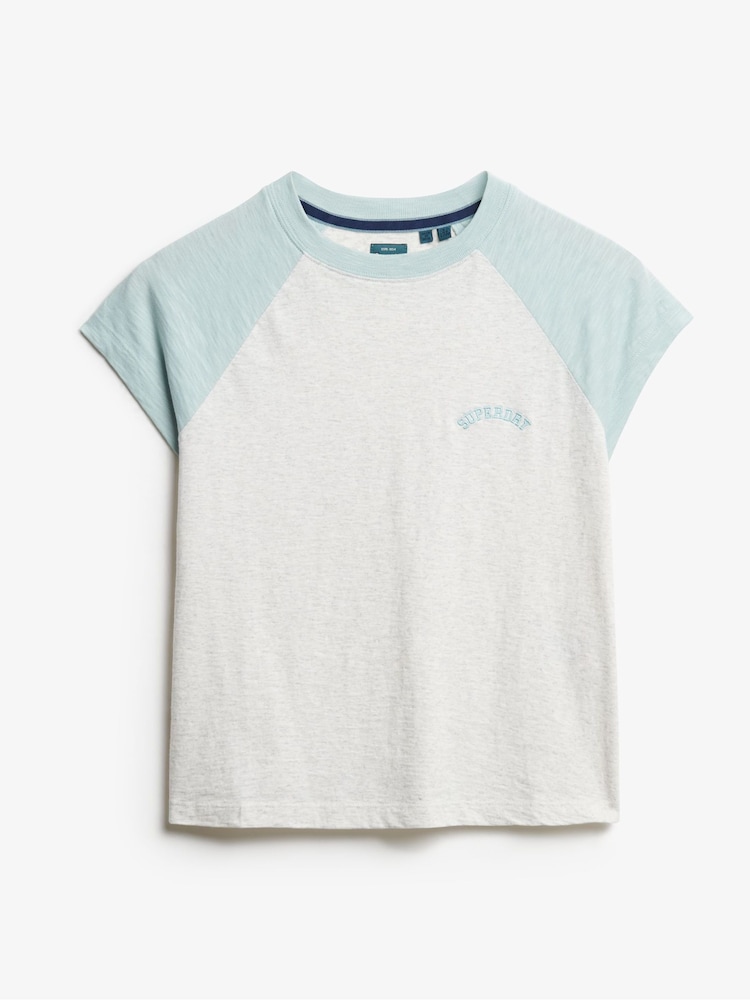 Superdry White cream Essential Logo Slim Fit Raglan T-Shirt - Image 5 of 6