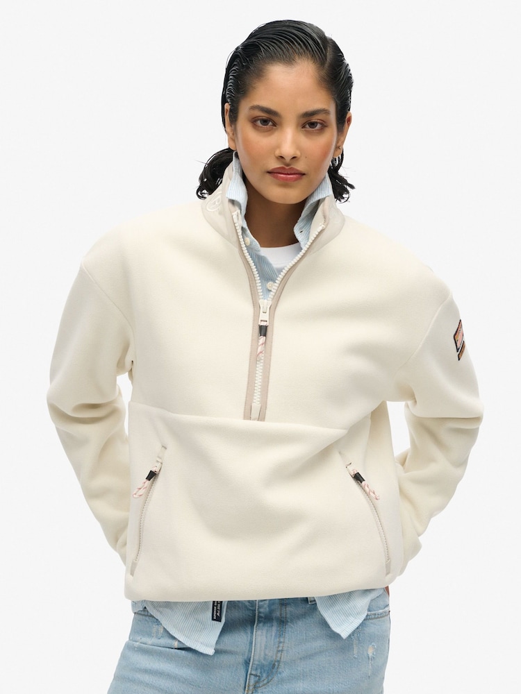 Superdry White Active Half Zip 100% Cotton Fleece - Image 1 of 6
