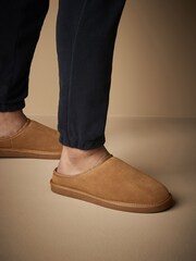 Tan Brown Suede Cosy Lined Mule Slippers - Image 1 of 7