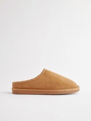 Tan Brown Suede Cosy Lined Mule Slippers - Image 3 of 7